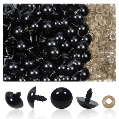 TOAOB 150pcs 24mm Large Safety Eyes for Amigurumis Black Plastic Crafts Doll Eye with 150pcs Washers for DIY Crochet Stuffed Animals Doll Making Supplies - size: 24mm