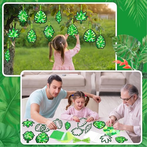 Qyeahkj 36 Set Palm Sunday Suncatchers Crafts for DIY Easter Palm Leaves Window Tissue Paper Crafts Kit Green Leaf Hanging Decor for Spring Home Activity Art Project Party Favor Gift - style: Palm Leaves
