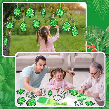 Qyeahkj 36 Set Palm Sunday Suncatchers Crafts for DIY Easter Palm Leaves Window Tissue Paper Crafts Kit Green Leaf Hanging Decor for Spring Home Activity Art Project Party Favor Gift - style: Palm Leaves