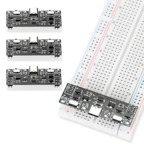 4 PCS Breadboard Power Supply Modules, USB-C 3.3V/4.8V (±0.2V) Switchable Breadboard Power Supply with PPTC Protection, LED Indicators, Compatible with Breadboards, Arduino, ESP32, Raspberry Pi