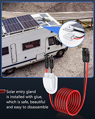 ELECTOP Solar Extension Cable with Solar Double Cable Entry Gland, 10AWG Solar Panel Cable Connector with Female and Male Connector Adapter Kit for Solar Project on RV Boat Van Solar Panels