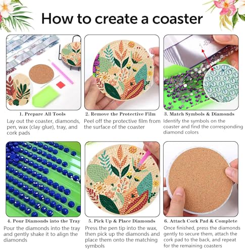 Diamond Art Coasters Kit,8 Pcs Abstract Plant Diamond Painting Coasters Kit - color: Abstract Plants