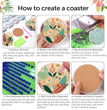 Diamond Art Coasters Kit,8 Pcs Abstract Plant Diamond Painting Coasters Kit - color: Abstract Plants