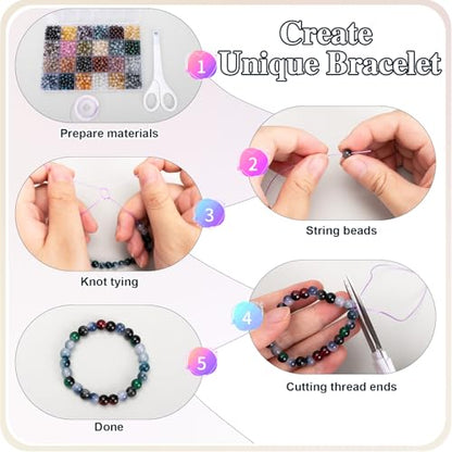 XSEINO About 1200+ pcs 6mm Glass Beads Bracelet Making Kit Black and White - color: BlackWhite Bi-Color Fusion Series