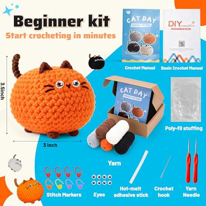 Joyclub Crochet Kit for Beginners 4 Cat Family with Video for Adults - color: Crochet Cat