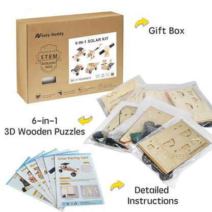 6-in-1 Solar STEM Wooden Building Kit for Kids Ages 6-14