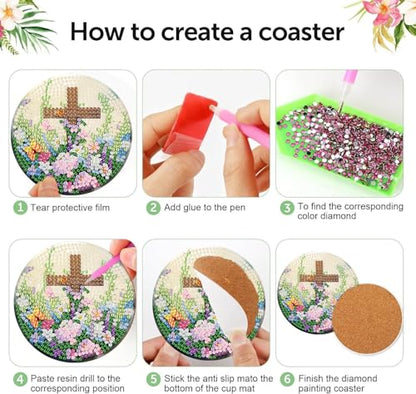 8 Pcs Diamond Art Coasters Kits for Adults, Cross Diamond Coasters 4x4in - color: Cross Coasters, size: 8 Pcs 4x4in