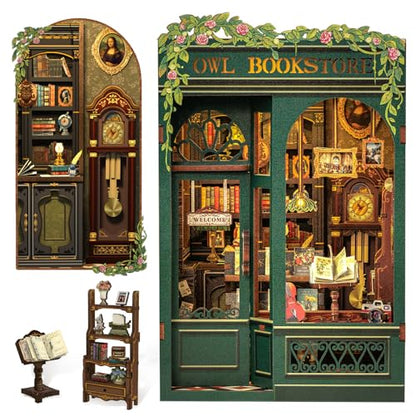Owl Bookstore Book Nook Kit - 3D Wooden Puzzles with LED - color: Owl Bookstore