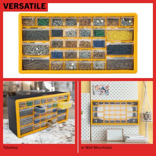 Stalwart 30-Drawer Plastic Small Parts Organizer, Yellow