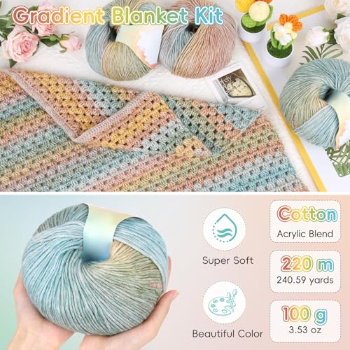 Aeelike Crochet Blanket Kit for Beginner Easy Crochet Kit, Classic Gradient - color: Classical Gradient