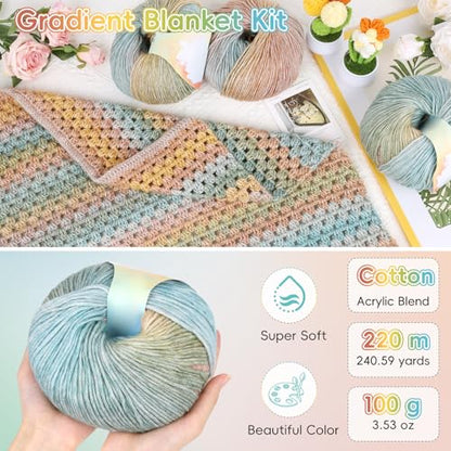 Aeelike Crochet Blanket Kit for Beginner Easy Crochet Kit, Classic Gradient - color: Classical Gradient
