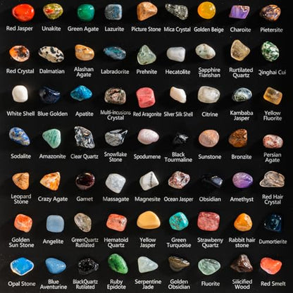 ACODE Natural Mineral Specimen Shadow Box, Geology Collection Display Case, Home Decor Wall Art Tabletop Display with Real Rocks Crystals, Gift for Birthday Christmas Housewarming Children's Day