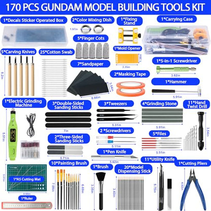 Gundam Tool Kit, 170 Pcs Professional Model Tool Kit for Gundam, Model Kit Tools with Decals Sticker Operated Box, Gunpla Tool Kits for Adults, Model Building Tools Hobby Tools for Repairing Painting - color: 170pcs