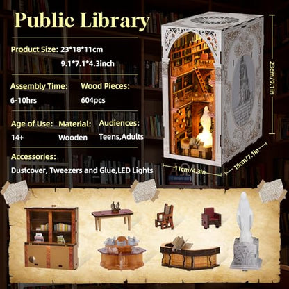 CCCDF Public Library Book Nook Kit, DIY Miniature House Kit for Adults - color: Public Library