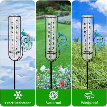 Stargarden Rain Gauge, Outdoor Peacock Rain Gauge - color: Blue peacock