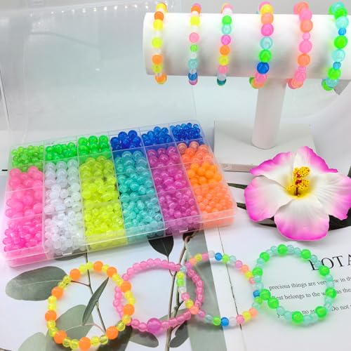 1016Pcs Glow in The Dark Round Beads, 6mm 8mm 10mm Luminous Round Bead Acrylic UV Color Changing Bracelet Beads Sun Sensitive Plastic Glow Bead Bulk for Jewelry Making Bracelets Necklace - color: 6mm+8mm+10mm