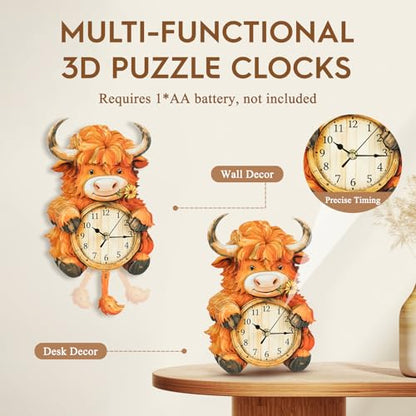 3D Puzzles for Adults Highland Cow Puzzle Clock Adult Crafts - color: Highland Cow Clock