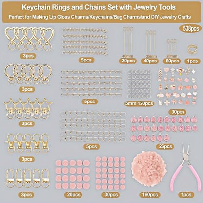 XHFXKCF 538Pcs Lip Gloss Keychain Making Kit with DIY Bag Charm - color: Pink
