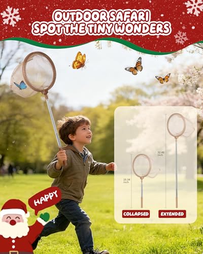 Bug Catcher Kit for Kids Outdoor Explorer Kit with Insect Cage, Observation Box, Magnifying Glass, 8 Toy Bugs, Net & 10 Cards, STEM Educational Toys Gifting for Boys & Girls Ages 3+