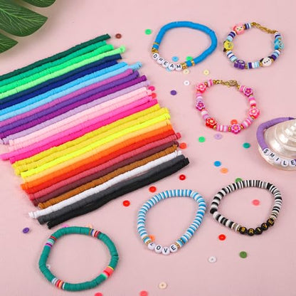 JMUQ 28 Strands Clay Beads Bracelet Making Kit, 28 Colors Friendship Preppy Flat Polymer Clay Heishi Beads for Bracelets Jewelry Making Kit, DIY Arts and Crafts Gifts - color: 28 Colors-4000PCS