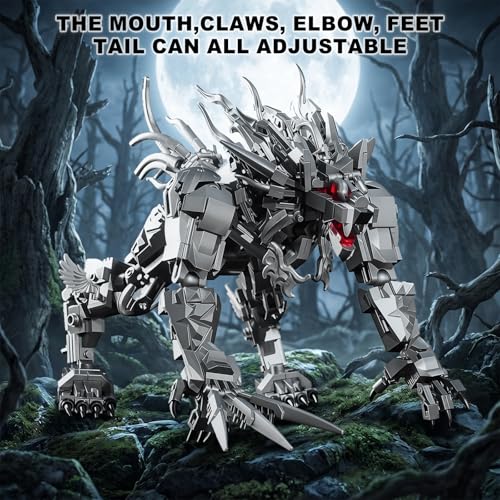 Mechanical Werewolf Building Set (813PCS) Wolf Monster Model Kit with Display Base, Compatible with Lego, Horror Mech Animal Building Toy, Collectible Home Decor Gift for Adults Teens 14+