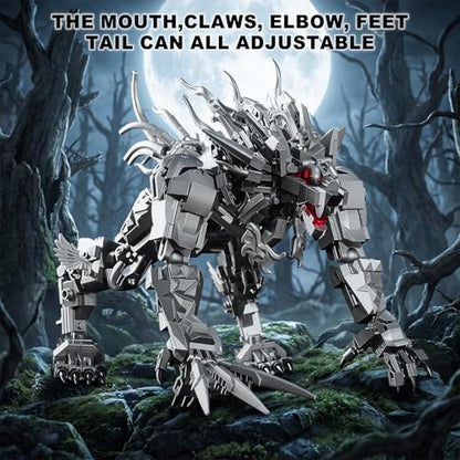 Mechanical Werewolf Building Set (813PCS) Wolf Monster Model Kit with Display Base, Compatible with Lego, Horror Mech Animal Building Toy, Collectible Home Decor Gift for Adults Teens 14+
