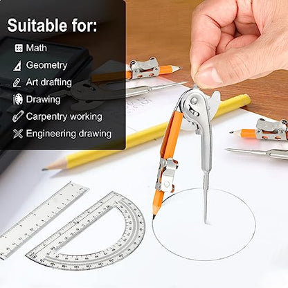 60 Pieces Geometry Math Set Compass for Geometry Math Compass and Protractor Set Include Metal Compass with Pencil Plastic Ruler and Protractor for Student School Office Woodworking Drawing Tools