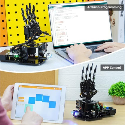 Robot Hand with Arduino Open Source AI Bionic Robotic Hand Five Fingers Solely Movement Mechanical Arm DIY Smart Robot & Engineering Kits, Science/Coding/Programming Set, Starter Kit