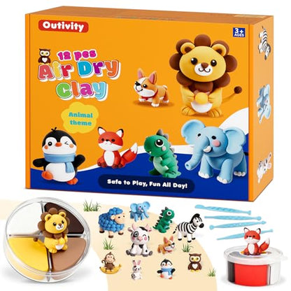 Air Dry Clay Kit for Kids Animal Craft Set 12 Colors - color: Clay animals Kit