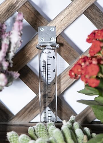 5 inch Capacity Rain Gauge with Stainless Steel Fence Mounting Rack Holder with 2 Pcs Replacement Tube Glass, Post Mount Rain Gauge for Yard Garden Outdoor Home