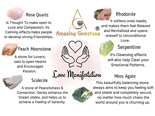 Amazing Gemstone Crystals for Love Manifestation, Set of 6 Rose Quartz, Rhodonite, Peach Moonstone, Serpentine, Scolecite and Moss Agate Healing Crystals and Stones - color: Love Manifestation Crystals