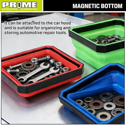 PR1ME Collapsible Magnetic Parts Tray Set, Foldable Magnetic Tray, 3 Pieces 4.25 inch Square Silicone Bowls with Magnetic Base Stores and Organizes Small Parts and Tools (Pack of 2) - size: Basic Trays (Pack of 2)