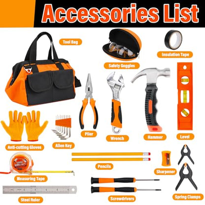 Basytodio 27-Piece Kids Tool Set Real with Storage Tool Bag for Ages 6+