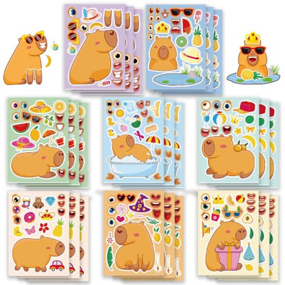 Capybara Make-a-Face Stickers 24 Sheets, Kids Party Crafts & Decor - color: Capybara