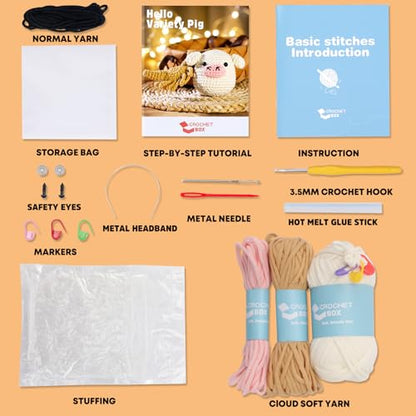 CrochetBox Pig and Highland Cow Crochet Kit for Beginners, Adults and Teen - color: 2 PCS Pig and Highland Cow