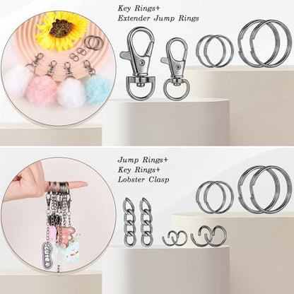 1130Pcs Keychain Making Kit, Jump Rings & Clasps Set, Black - color: Black