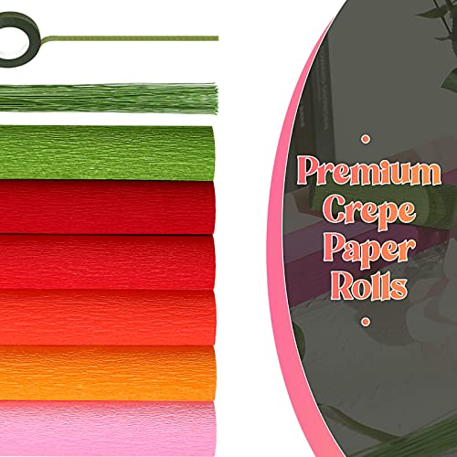 Gersoniel 57 Pcs Crepe Paper DIY Kit for Flower Making, Red - color: Red