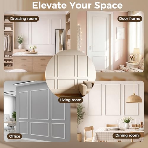 Teabelle Pre-Cut Wall Molding Kit, 6 Pcs Wainscoting Panels - color: White-01
