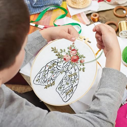 5 Sets Skull Embroidery Kits for Beginners Adults, Anatomy Embroidery Starter Kit for Doctors Nurses Christmas Gifts with Floral Stamped Pattern DIY Needlepoint Kit Cross Stitch Set Includes 2 Hoops - size: organ