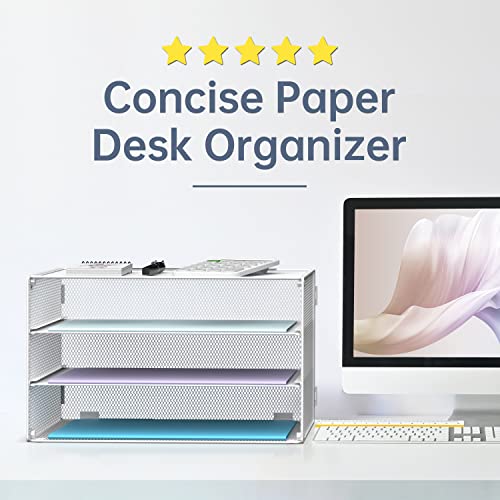 DALTACK 3 Tier Letter Tray Paper Organizer with Sliding Mesh Trays White - color: White
