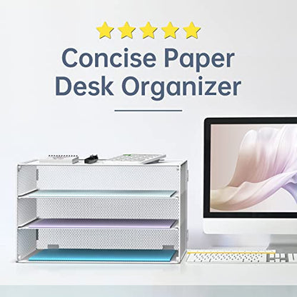 DALTACK 3 Tier Letter Tray Paper Organizer with Sliding Mesh Trays White - color: White