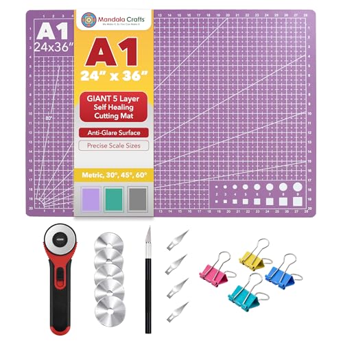 Mandala Crafts Self-Healing Purple Pink 24x36" A1 Sewing Cutting Mat Kit - color: Purple Combo, size: 24 x 36 Inches Mat Combo
