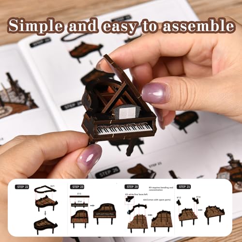 DIY Book Nook Kit with LED Light, Miniature Dollhouse, 3D Wooden Puzzle, Bookshelf Insert Decor Craft Gift (European Melody MusicalInstrument Box) - style: European Melody MusicalInstrument Box