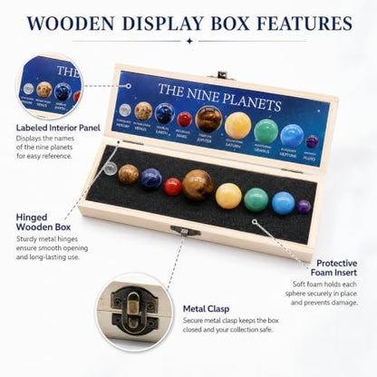 9 Planets Solar System Gemstone Set with Wooden Display Box