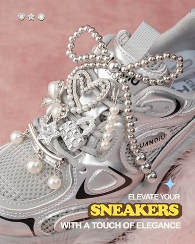 DoDoBeads 332 Pcs Junk Socks Charms Kit, Silver Shoe Charms for Sneakers, Pearl and Rhinestone Sock Charm with Safety Pins, DIY Accessories for Decorating and Personalizing Socks - style: Silver Frost