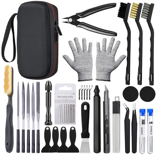 62PCS 3D Printer Tool Kit with Deburring Tool, Needle Files and Hand Drill - color: Black box 62pcs
