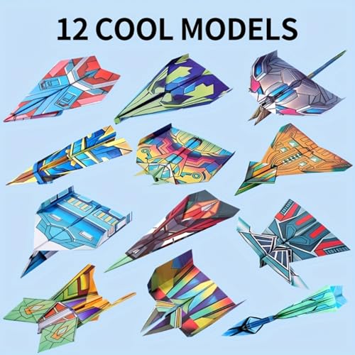 Paper Airplane Origami Kit, 12 Paper Airplane Designs with 36 Colorful Origami Papers, Folding Airplane Creative Origami Kit