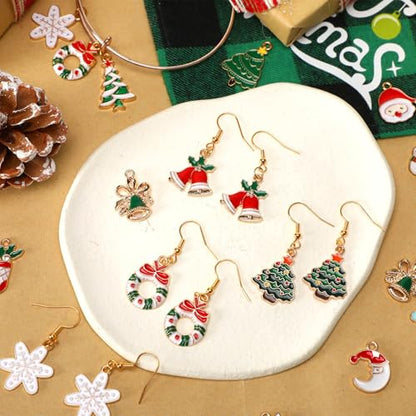 SANNIX 110Pcs 55 Pairs Christmas Charms Gold Enamel Jewelry Charms Bulk - style: Christmas Charms-55 Pairs