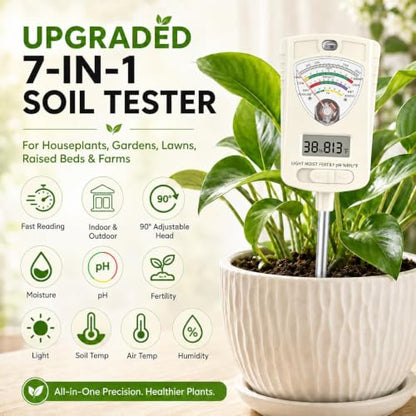 Soil Test Kit, 6 in 1 Soil Tester with Soil Moisture, PH, Fertility Meter with Digital Soil Temp, Air Temp and Humidity for Plants, Lawn, Farm, Indoor and Outdoor(2*AAA Battery Needed) - color: Black 6in1