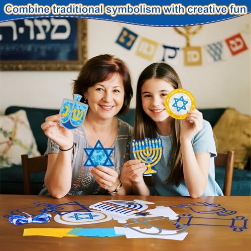 Feifeiya 24 Sets Hanukkah Suncatcher Crafts, Tissue Paper Crafts, Hanukkah - style: Hanukkah